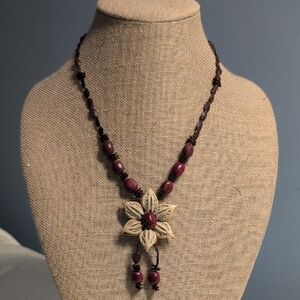 Wooden Bean Seed Case Flower Artisan Necklace